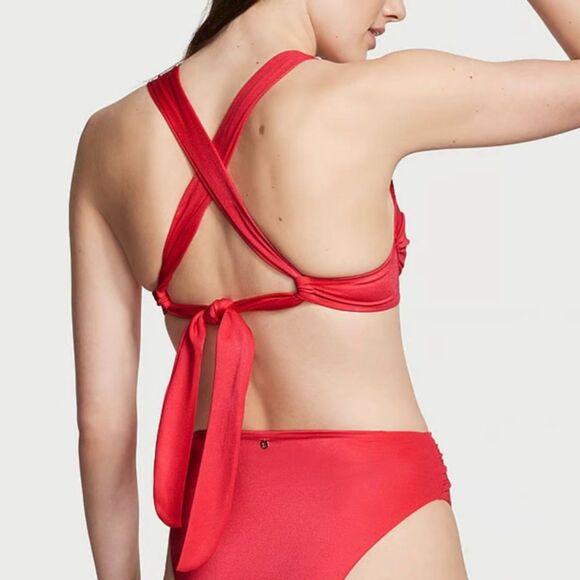 VICTORIA'S SECRET NWT Sz 32DDD Wild Strawberry Swim Twist Balconette Bikini Top - Picture 1 of 5